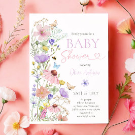 Baby in Bloom Wildblume Butterflies Babydusche Einladung