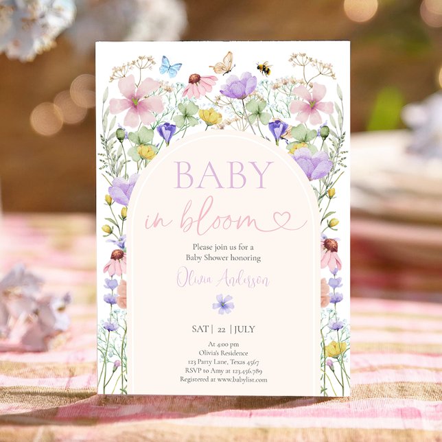 Baby in Bloom Wildblume Butterflies Babydusche Einladung (Von Creator hochgeladen)