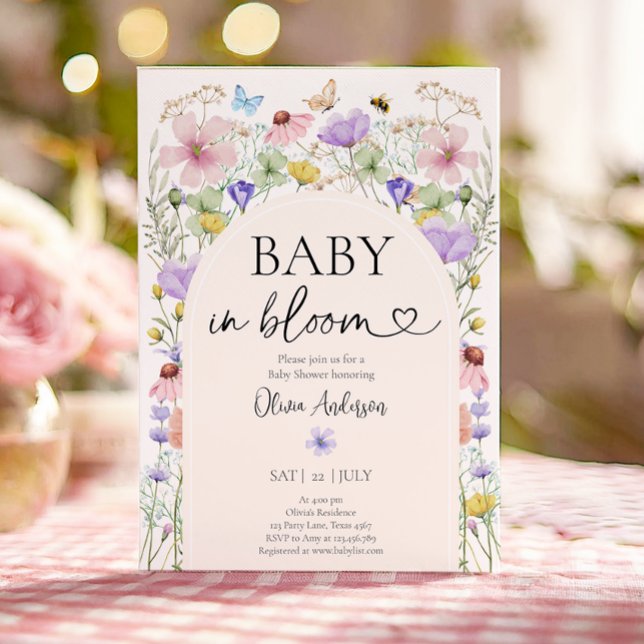 Baby in Bloom Wildblume Butterflies Babydusche Einladung (Von Creator hochgeladen)