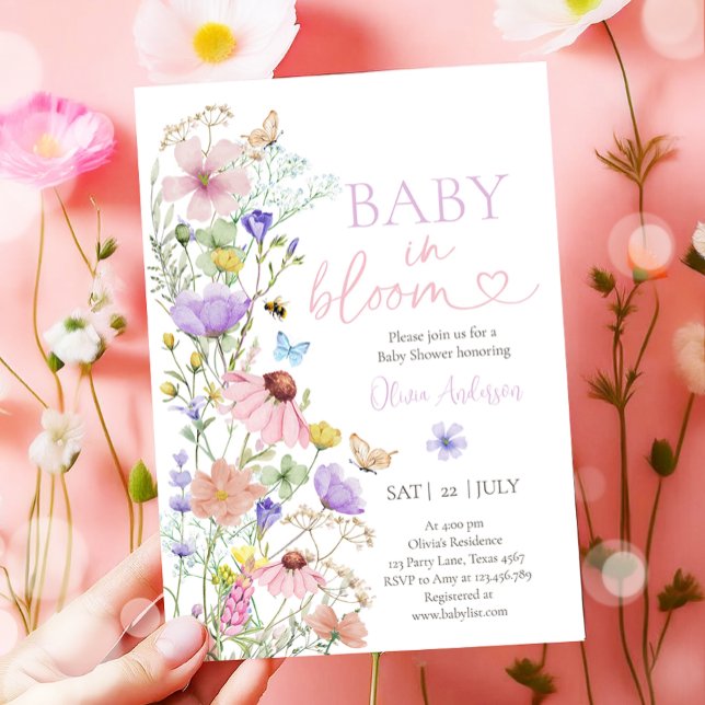 Baby in Bloom Wildblume Butterflies Babydusche Einladung (Von Creator hochgeladen)