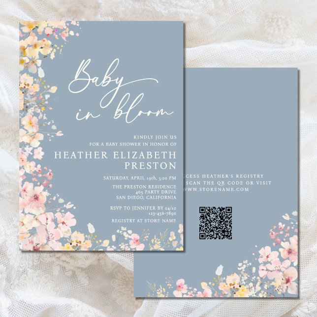 Baby in Bloom Wildblume Dusty Blue Baby Dusche Einladung (Von Creator hochgeladen)