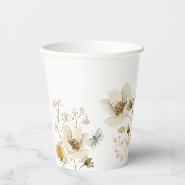 Baby in Bloom Wildblume Elegant boho Babydusche Pappbecher (Vorderseite)