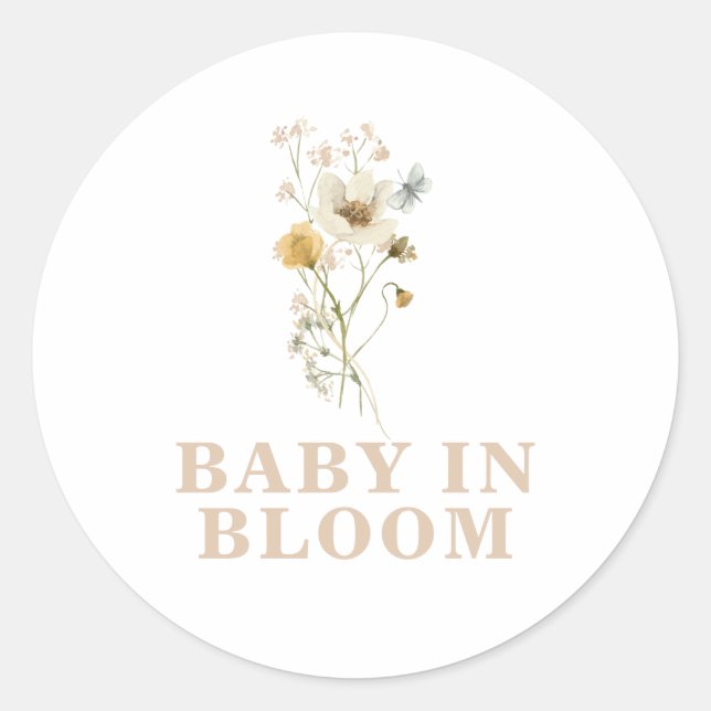 Baby in Bloom Wildblume Elegant boho Babydusche Runder Aufkleber (Vorderseite)