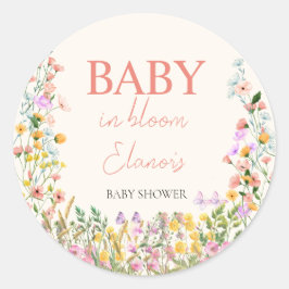 Baby in Bloom Wildblume Elegante Girl Baby Dusche Runder Aufkleber