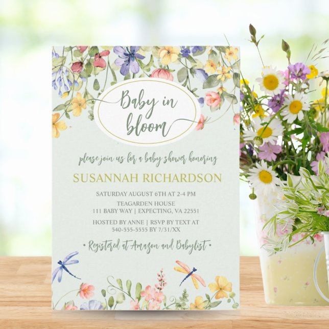 Baby in Bloom Wildblume Garden Kinderdusche Einladung (Baby in Bloom Wildflower Garden Baby Shower Invitation)