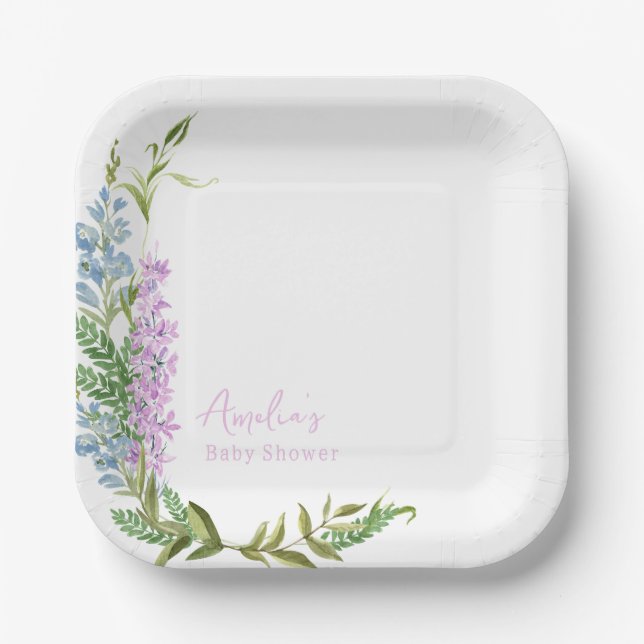 Baby in Bloom Wildblume Garden Kinderdusche Pappteller (Vorderseite)