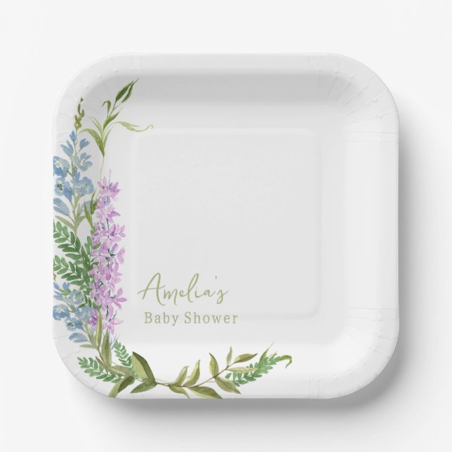 Baby in Bloom Wildblume Garden Kinderdusche Pappteller (Vorderseite)