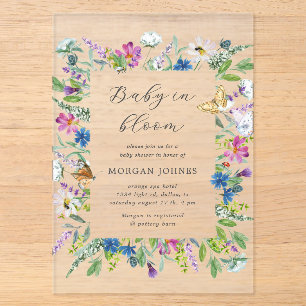 Baby in Bloom Wildblume Kinderdusche Acryleinladungen