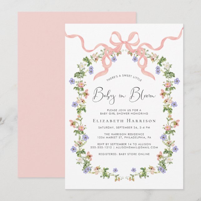 Baby in Bloom Wildblume Kinderdusche Einladung (Vorne/Hinten)