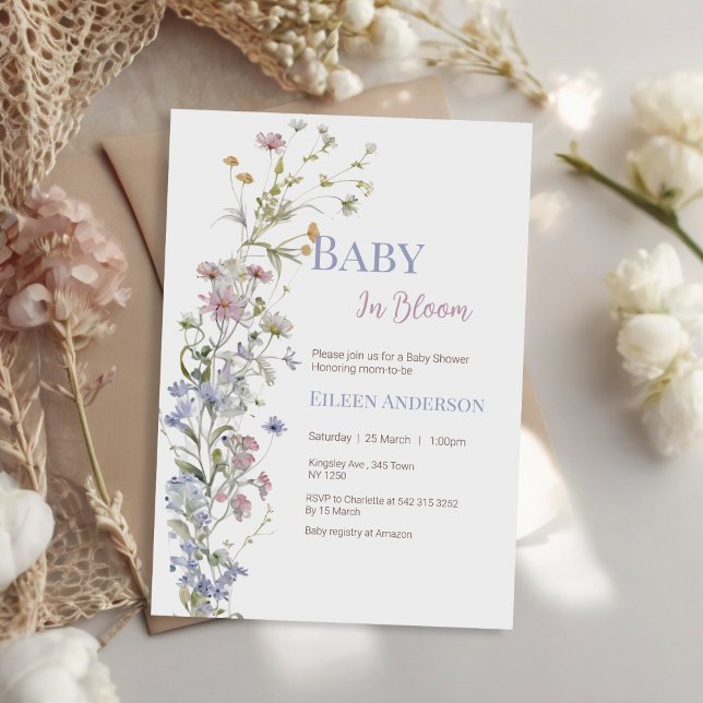 Baby in Bloom Wildblume Kinderdusche Einladung (Baby in Bloom Wildflower Baby Shower Invitation)
