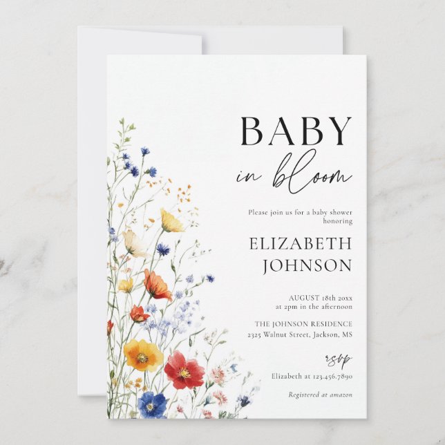 Baby in Bloom Wildblume Kinderdusche Foto QR Code Einladung (Vorderseite)