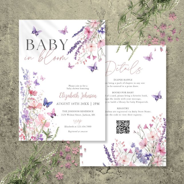 Baby in Bloom Wildblume Kinderdusche in einem Einladung (Baby In Bloom Wildflower Baby Shower All In One Invitation)