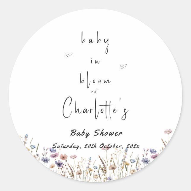 Baby in Bloom Wildblume Kinderdusche Runder Aufkleber (Vorderseite)