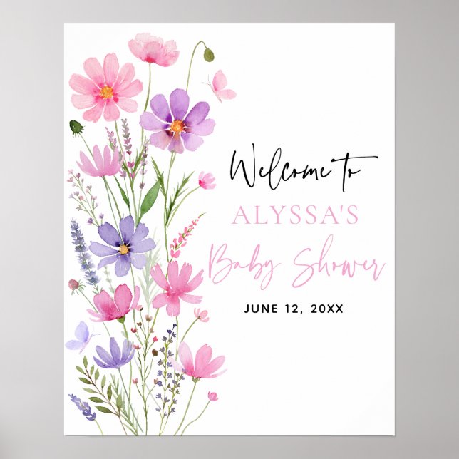 Baby in Bloom Wildblume Kinderdusche Willkommen Poster (Vorne)