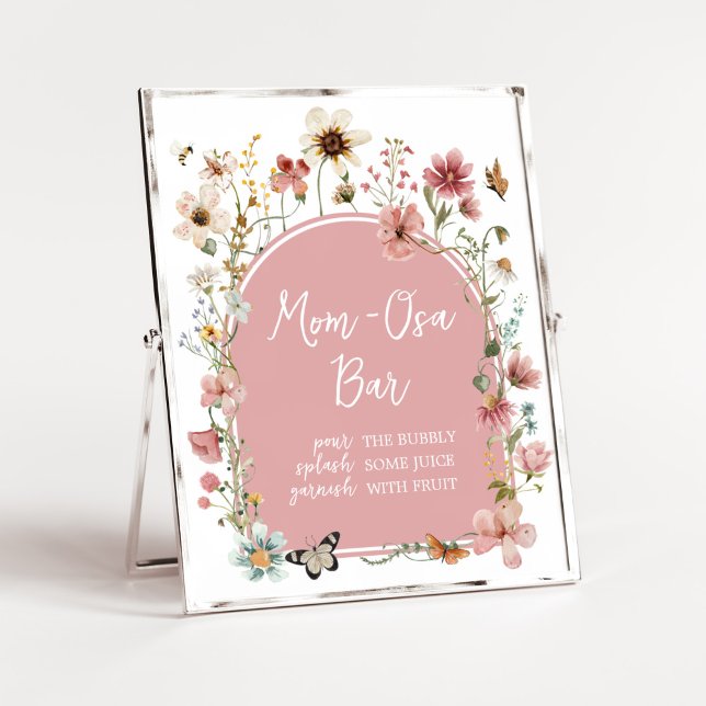 Baby in Bloom Wildblume Mama Osa Bar Poster (Muted Pink Spring Flowers Baby Shower Mom Osa Bar Sign )