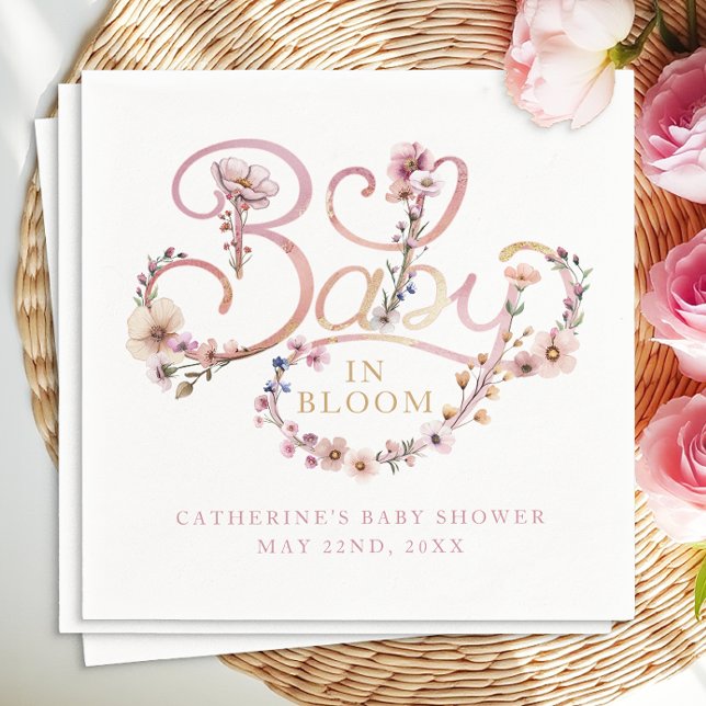 Baby in Bloom Wildblume Napkins - Dusty Pink Wate Serviette (baby shower napkins)