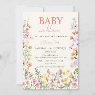 Baby in Bloom Wildblume Pink Girl QR Kinderdusche Einladung