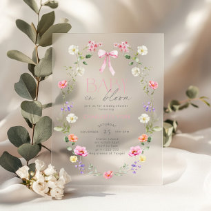 Baby in Bloom Wildblume rosa Bow Baby Dusche Acryleinladungen