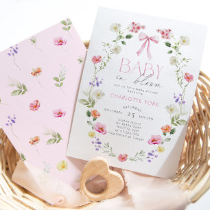 Baby in Bloom Wildblume rosa Bow Baby Dusche Einladung