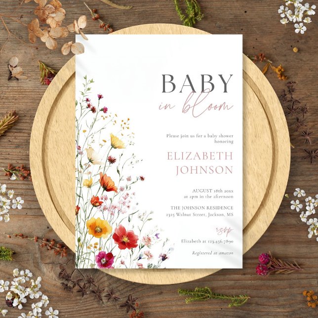 Baby in Bloom Wildblumen Blumenspülung Einladung (Baby In Bloom Wildflowers Floral Baby Shower Invitation)