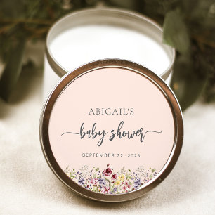 Baby in Bloom Wildblumen Blush Pink Baby Dusche Runder Aufkleber