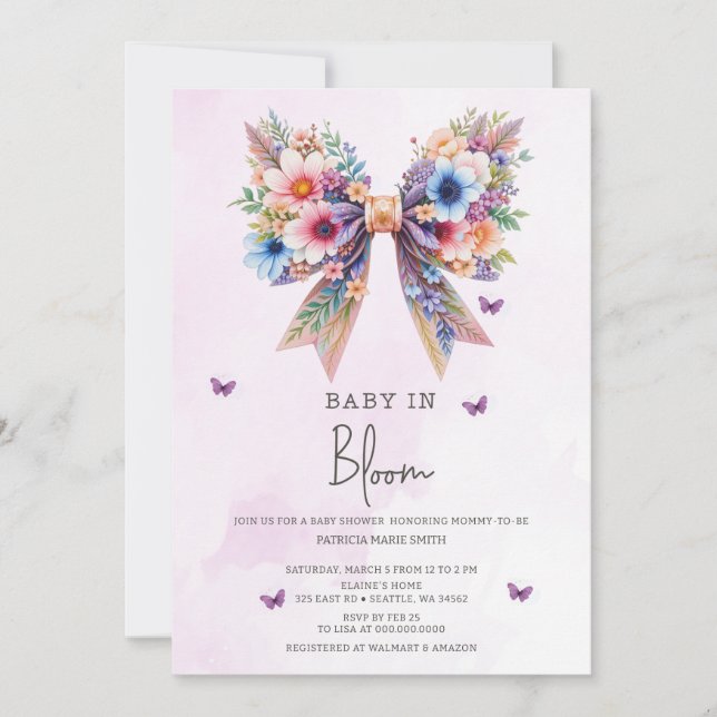 Baby in Bloom Wildblumen Bow Girl Baby Shower Einladung (Vorderseite)