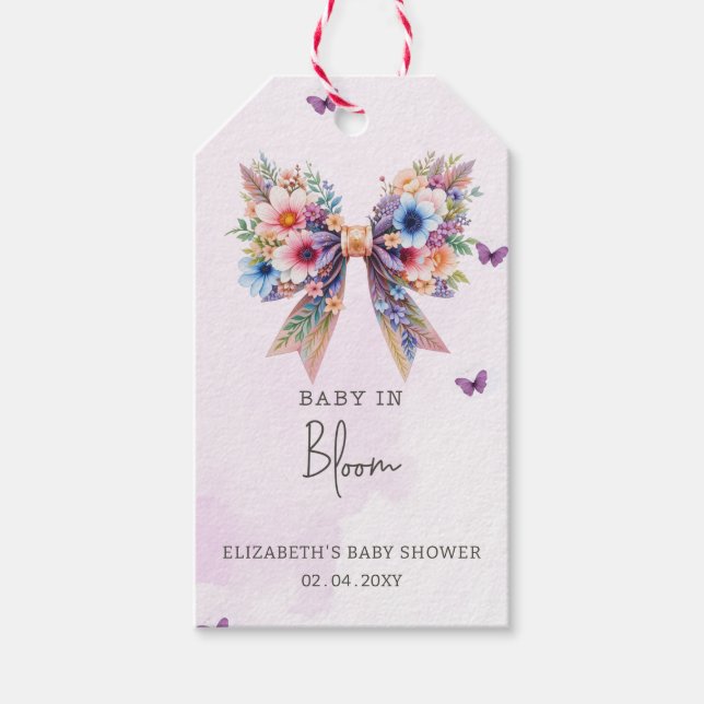Baby in Bloom Wildblumen Bow Girl Baby Shower Geschenkanhänger (Vorderseite)