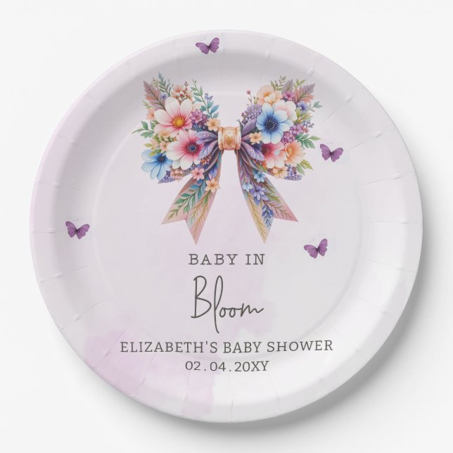 Baby in Bloom Wildblumen Bow Girl Baby Shower Pappteller (Vorderseite)