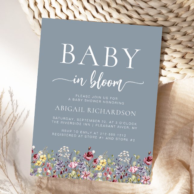 Baby in Bloom Wildblumen Dusty Blue Baby Dusche Postkarte (Von Creator hochgeladen)