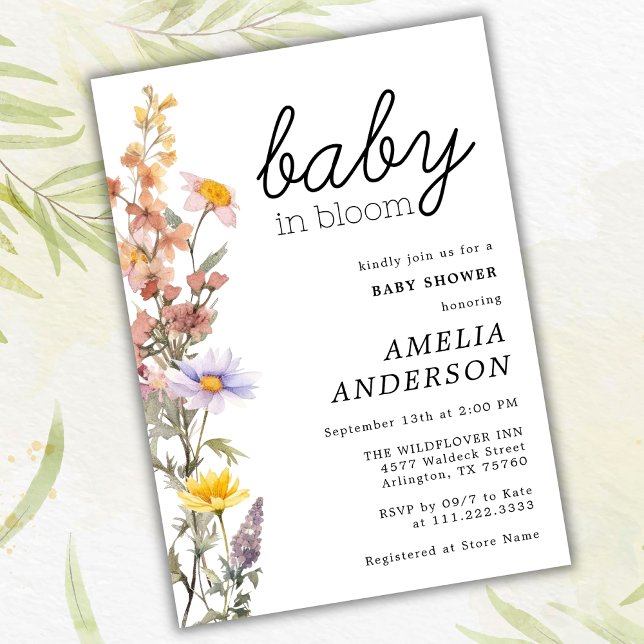 Baby in Bloom Wildblumen Elegante Babydusche Einladung (Von Creator hochgeladen)