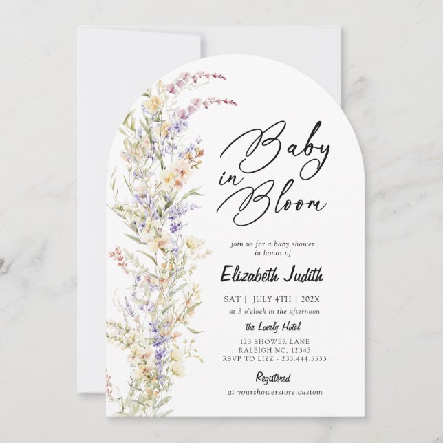 Baby in Bloom Wildblumen Kinderdusche Einladung (Vorderseite)