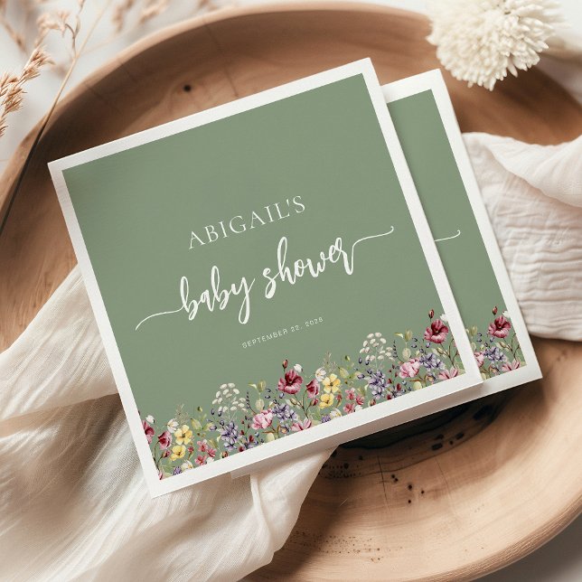 Baby in Bloom Wildblumen Sage Green Baby Dusche Serviette (Von Creator hochgeladen)