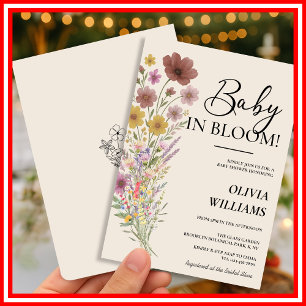 Baby in Bloom   Wilde Blüten Boho Babyparty Einladung