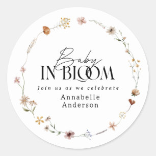 Baby in Bloom Wildflower Baby-Einladung zur Babypa Runder Aufkleber
