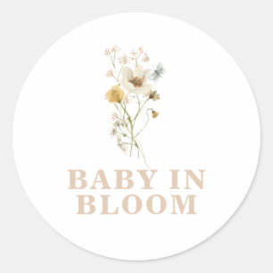 Baby in Bloom Wildflower Elegante Boho-Baby-Party Runder Aufkleber