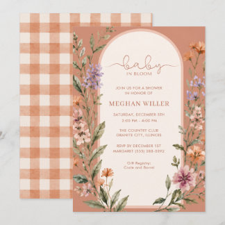 Baby in Bloom Wildflower Gingham Babyparty Einladung