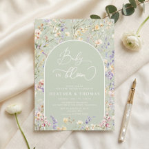 Baby In Bloom Wildflower QR Salbei-Grün Babyparty-