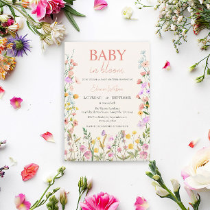 Baby in Bloom Wildflower Rosa Mädchen QR Baby Show Einladung