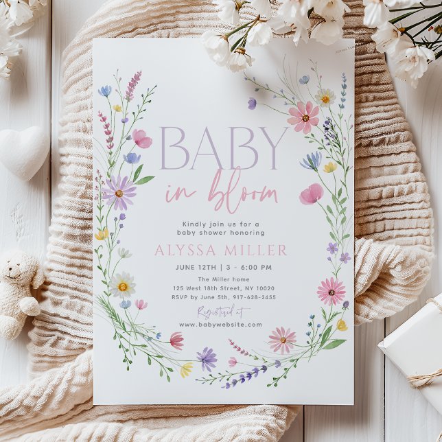 Baby in Bloom Wildflower Wreath Baby Shower Einladung (Von Creator hochgeladen)