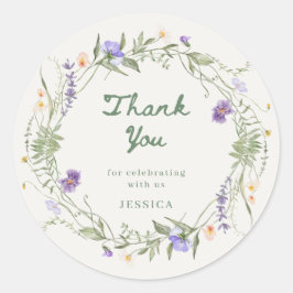 Baby in Bloom Wildflower Wreath Baby Shower Sticke Runder Aufkleber