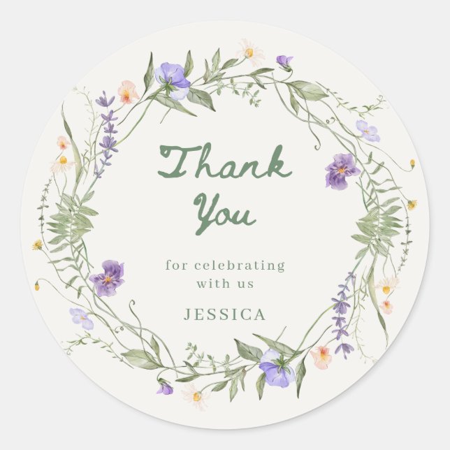 Baby in Bloom Wildflower Wreath Baby Shower Sticke Runder Aufkleber (Vorderseite)