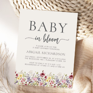 Baby in Bloom Wildflowers Beige Babyparty Postkarte