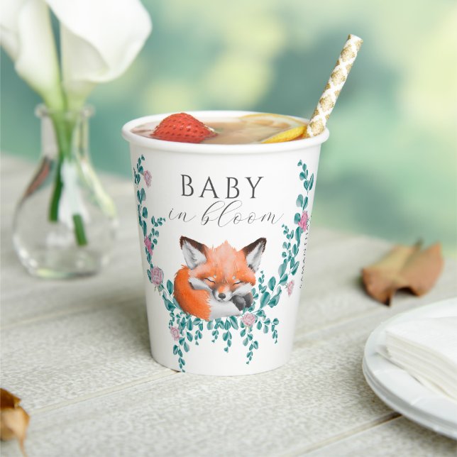 Baby in Bloom Woodland Fox Greenery Baby Shower Pappbecher (In Situ)