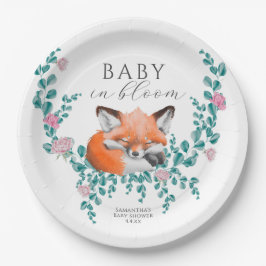 Baby in Bloom Woodland Fox Greenery Baby Shower Pappteller