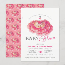 Baby in blühend rosa Blume Babydusche Einladungen