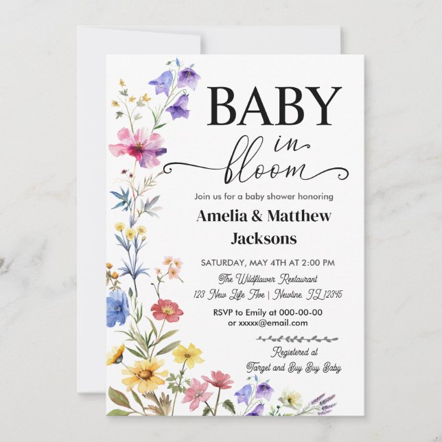 Baby in blühenden blühenden Wildblumen geschlechts Einladung (Vorderseite)