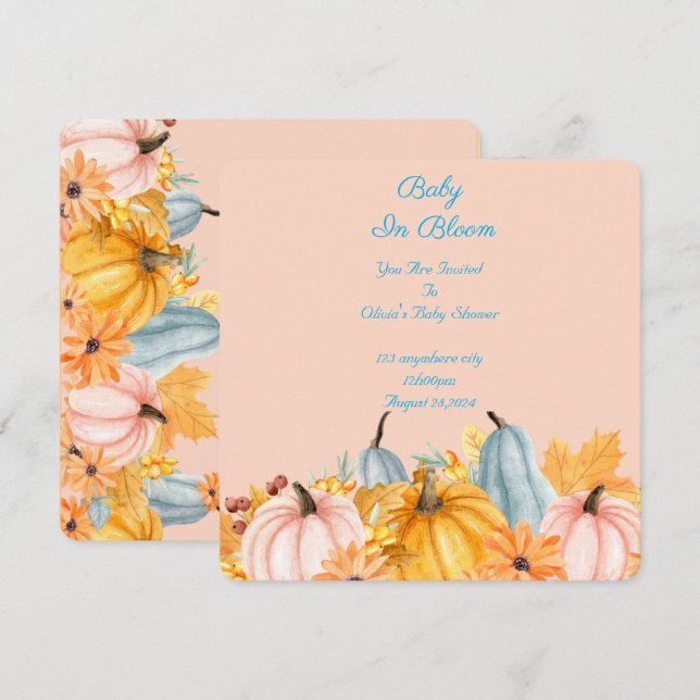 Baby in blühenden Kürbis Baby Duscheinladung Save The Date (Vorne/Hinten)