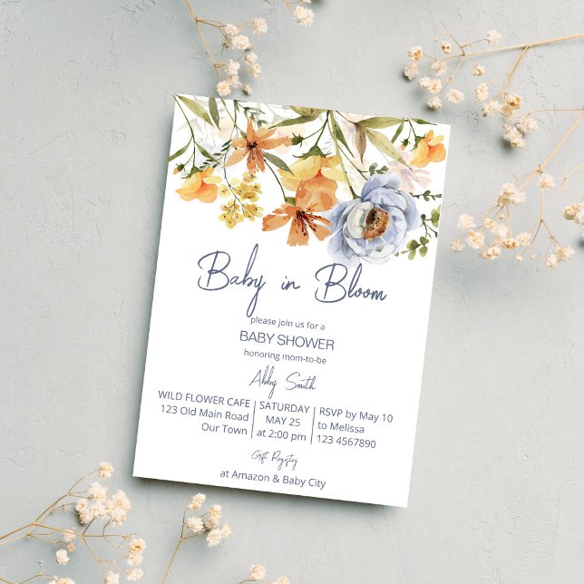 Baby in blühenden Wildblumen Babydusche Einladung (Baby in bloom wildflowers spring summer baby shower invitation editable template instant download)