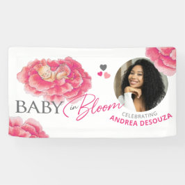 Baby in blühender Aquarell Rosa Foto Babydusche Banner