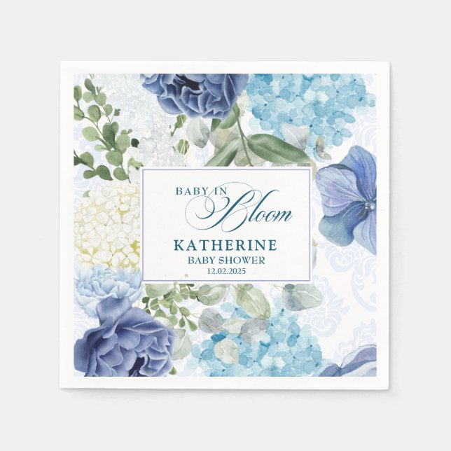 Baby in blühender Aquarellblau-Babydusche Serviette (Vorderseite)